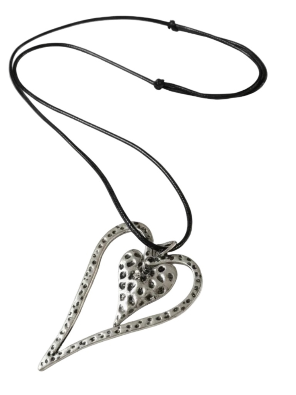 Womens Silver Heart Pendant Necklace Black Leather Cord‎ Adjustable Cord